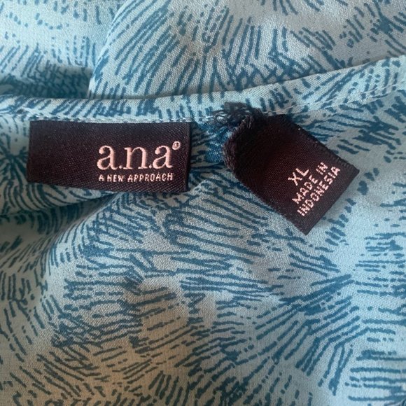 A.N.A. A NEW APPROACH BLUE SHORT SLEEVE SHEER RUFFLE BLOUSE XL-EUC - Picture 5 of 6